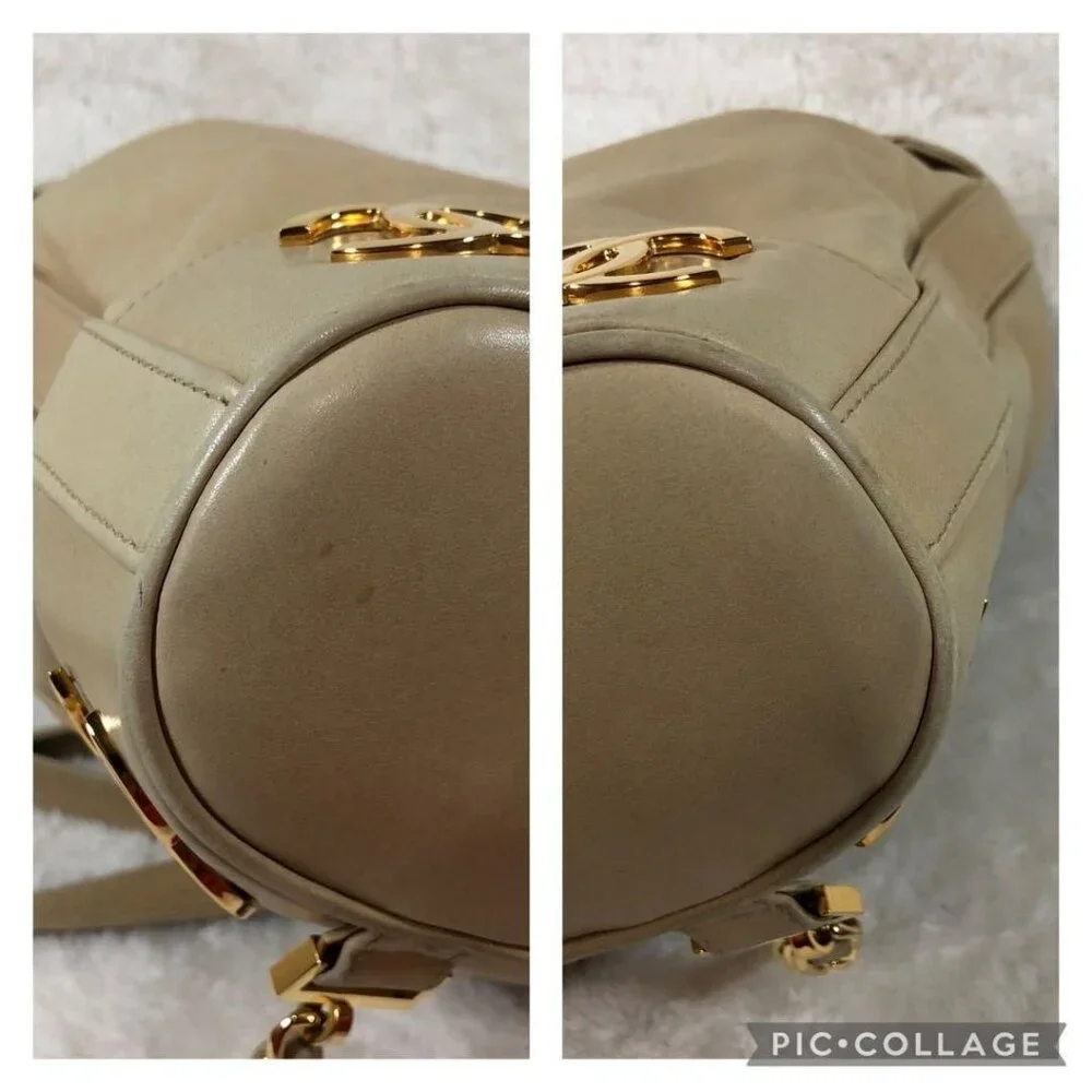 CHANEL CC Vintage Lambskin Beige Gold Backpack Bag Drawstring Chain - Picture 7 of 15